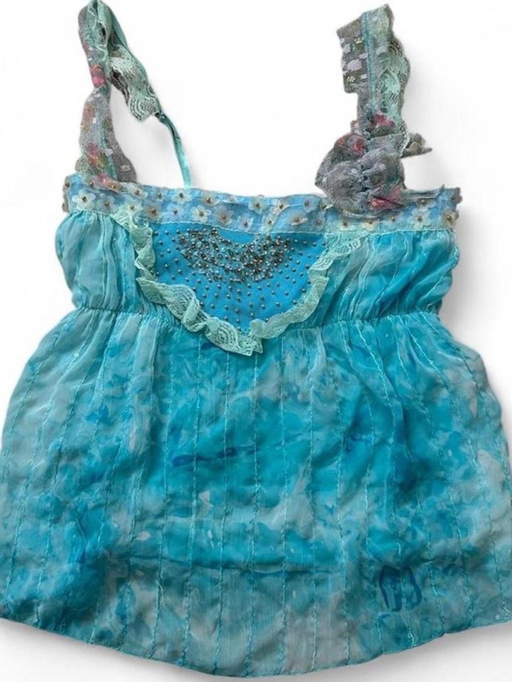 Vintage Y2K Blue Fairy Beaded Lace Tie Dye Dainty Top by Oh Yes